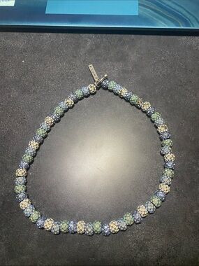 Multi-Color Crystal Pavé Ball Necklace - Blue, Green & Champagne